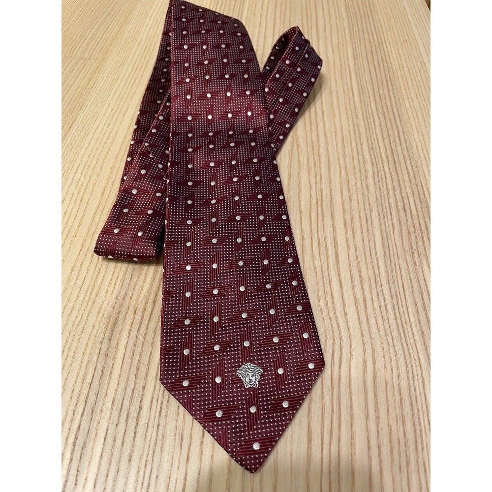 Versace Men's Silk Tie Burgundy Geometric Medusa Logo 58" Made Italy 3.5"